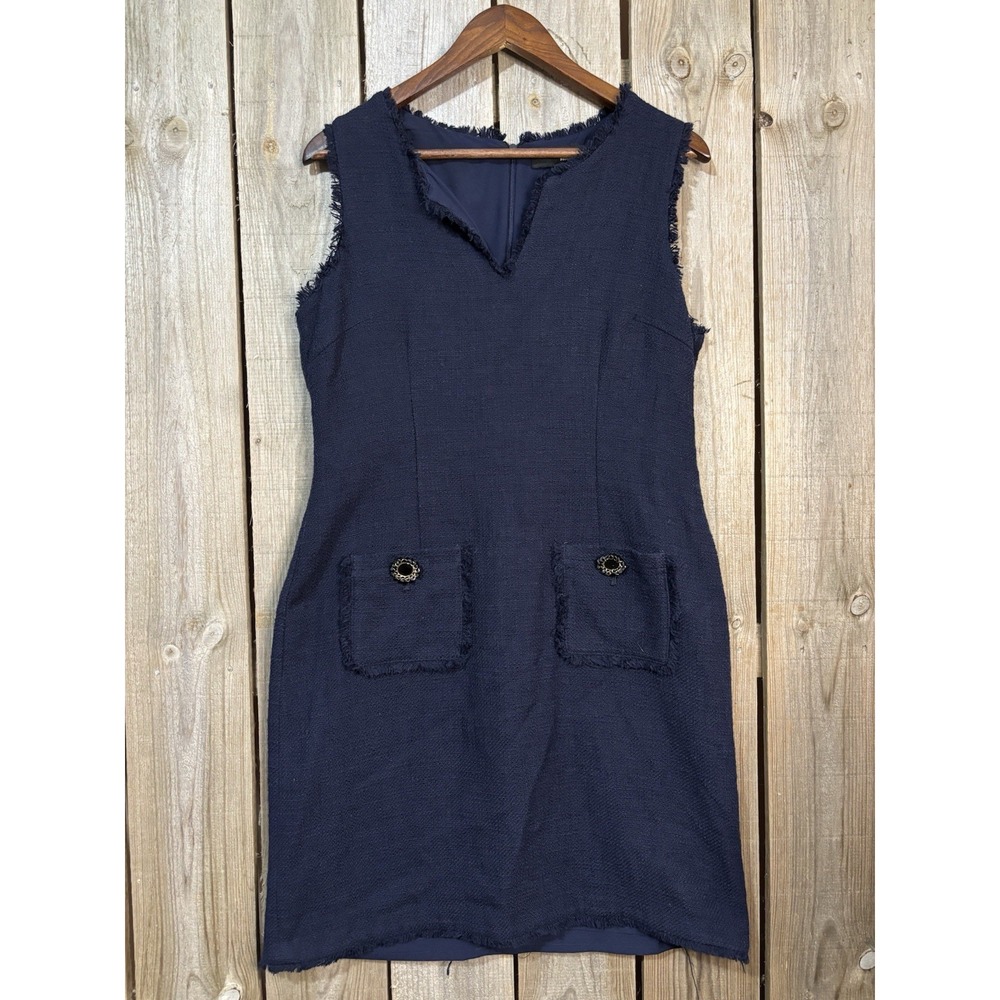 Karl‎ Lagerfeld Paris Navy Tweed Shift Dress Size 12